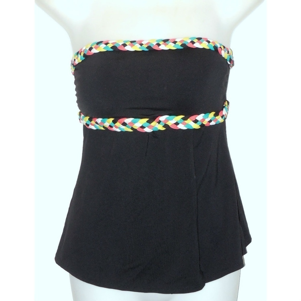 NEW Anne Cole Black Tankini Top Braid Trim